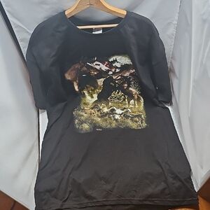 Black Graphic T-Shirt with Animal Print